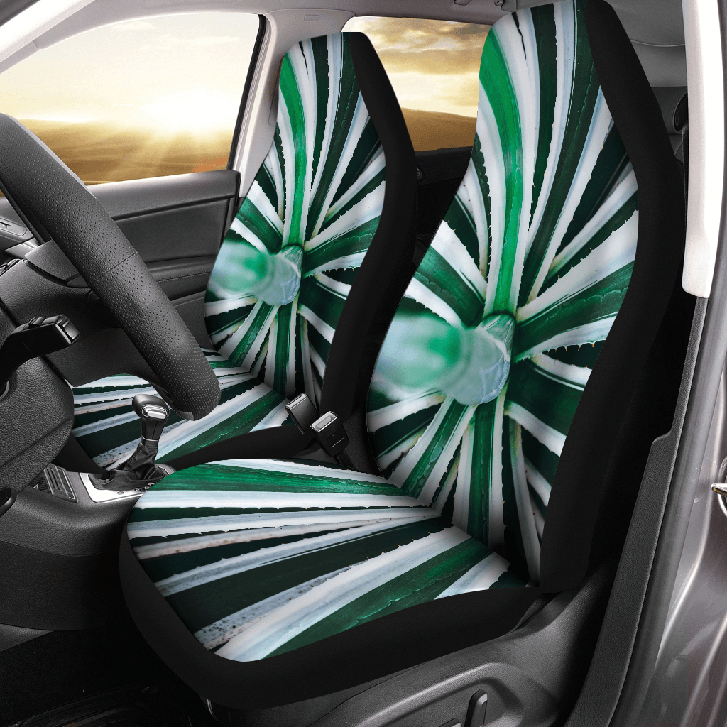 Green and White Car Seat Covers