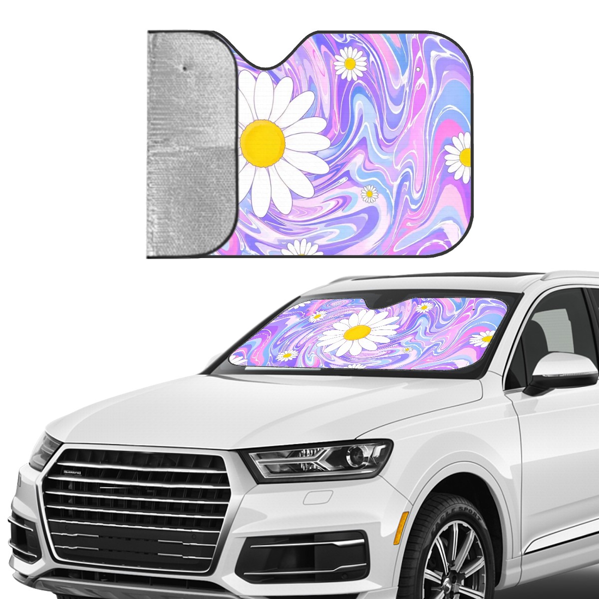 Trippy Daisy Car Sun Shade — view 2
